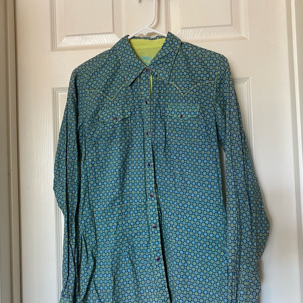 Blue Patterned Button Down Shirt
